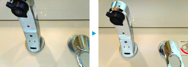 洗面所、水栓金具のクリーニング例